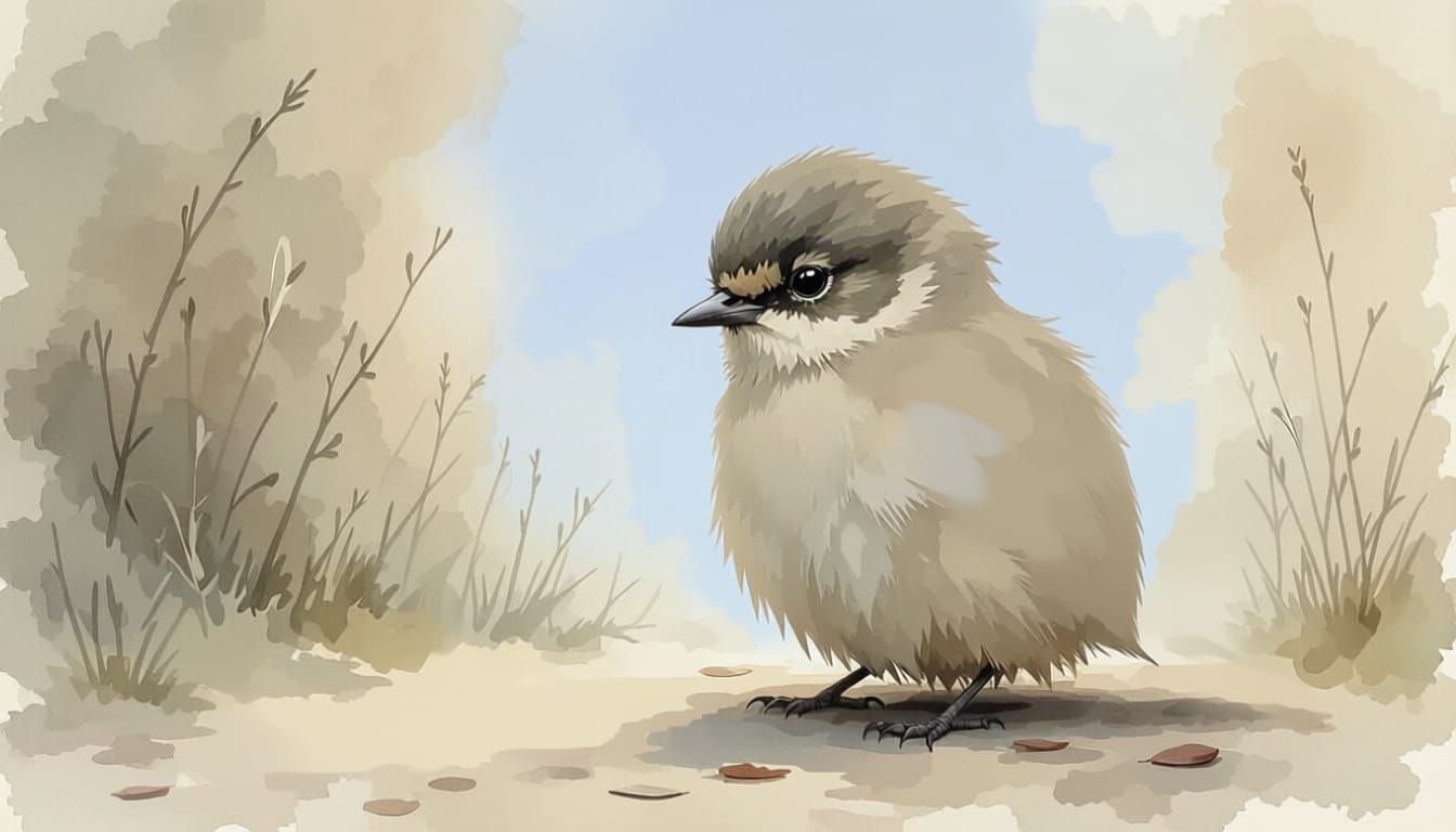 Melancholy Bird with Broken Wings, Watercolor Style