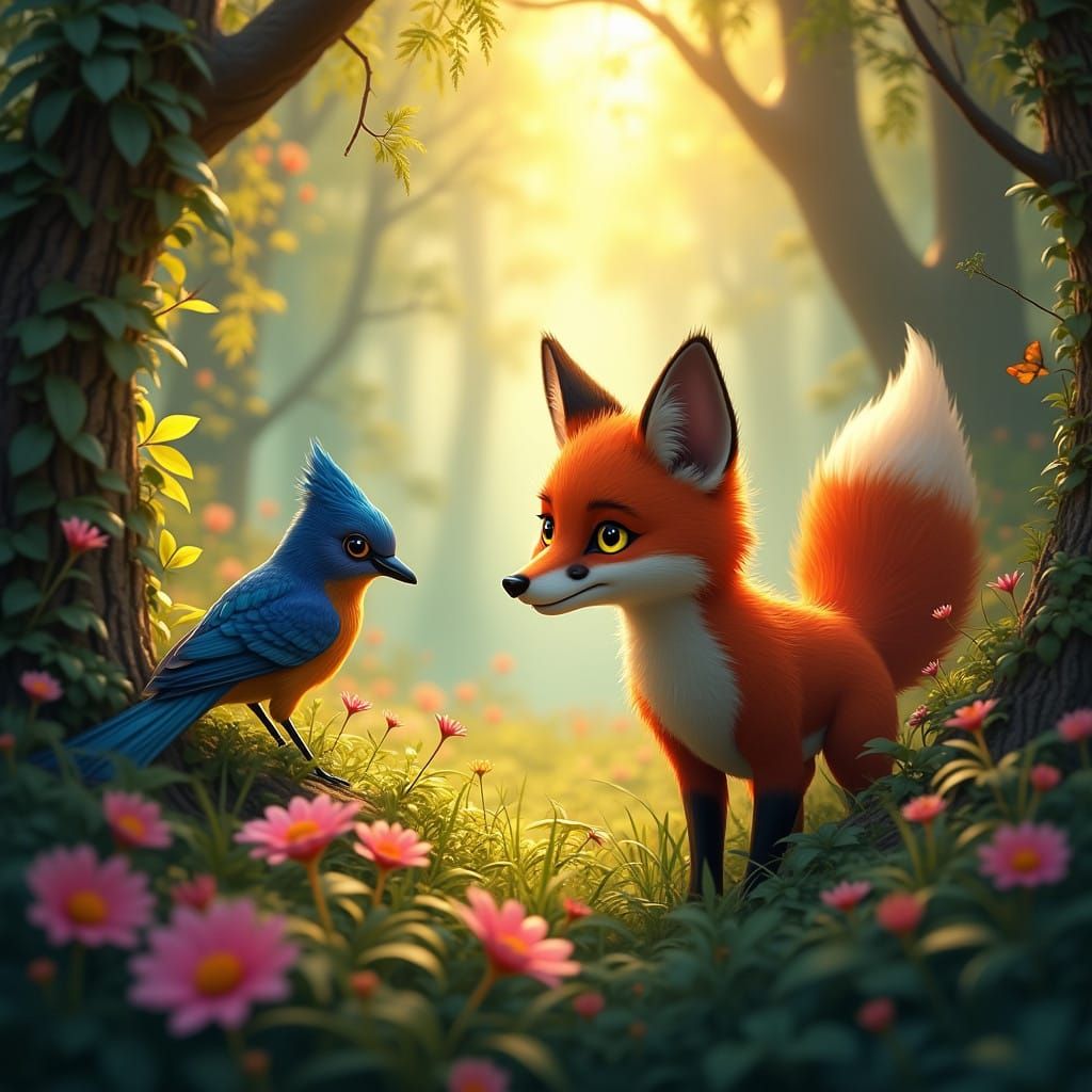 Surreal Summer Forest Teeming with Life in Vibrant Colors