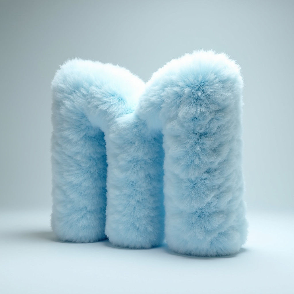 Plush Blue Letter M in Minimalist Style