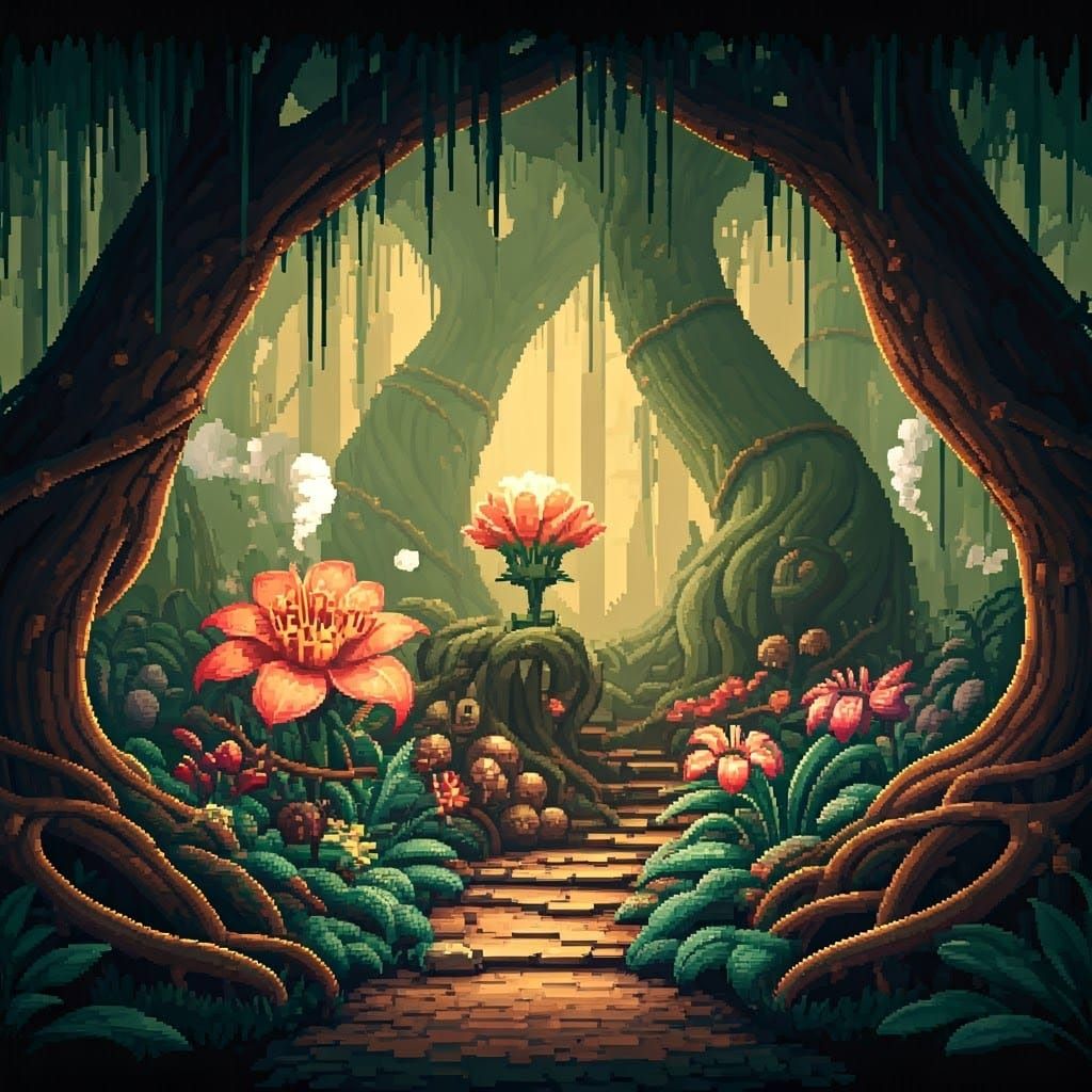 Steampunk Jungle: Vibrant Pixel Art World
