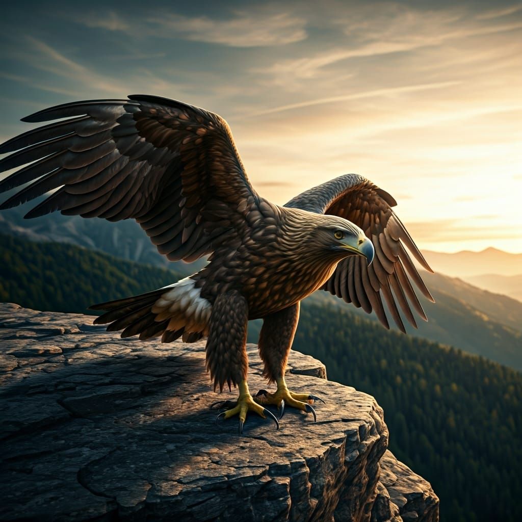 Majestic Eagle Spreads Wings at Sunrise