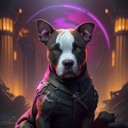 Cute Punk Pit Bull Puppy in Dark Fantasy Art