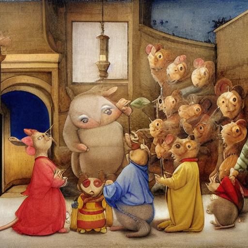 Mice Celebrate Hanukkah in Renaissance Animation Style