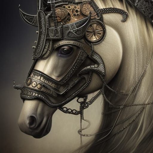 Steampunk Horse in Black Filigree Armour