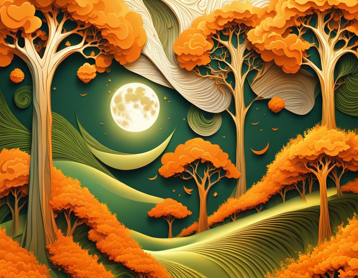 Angel Descending Among Baobab Trees with Falling Leaves