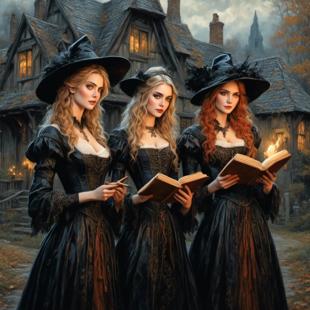 Hocus Pocus Witches in Front of Cottage