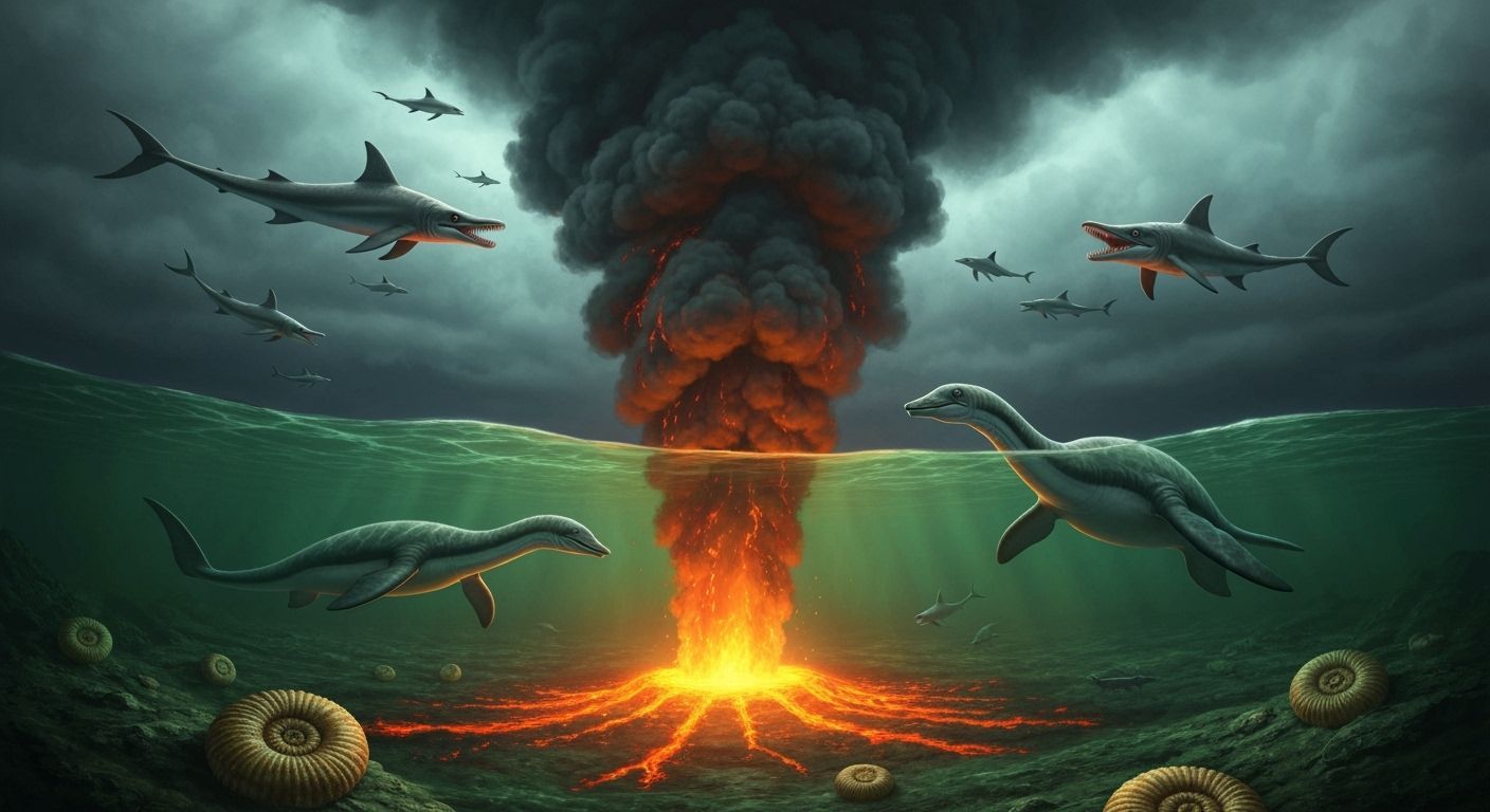 Jurassic Underwater Volcanic Vent in Dreamlike Style