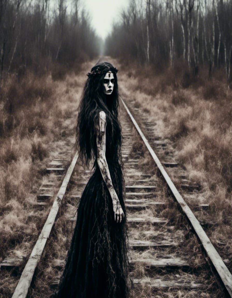 Wandering Zombie Woman at Forest Crossroads