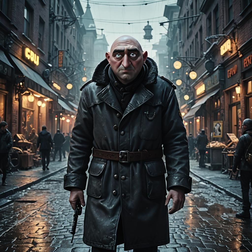 Cinematic Still of Gru with Film Grain