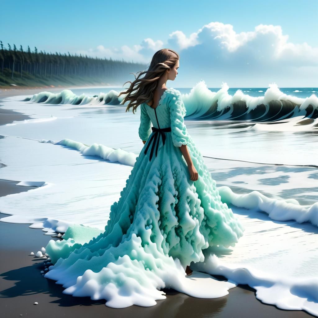 Girl in Sea Foam Dress Awaits Tsunami