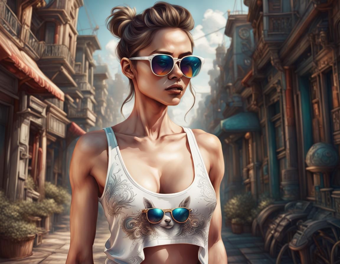 Deer in Tank Top: Detailed Pencil Sketch