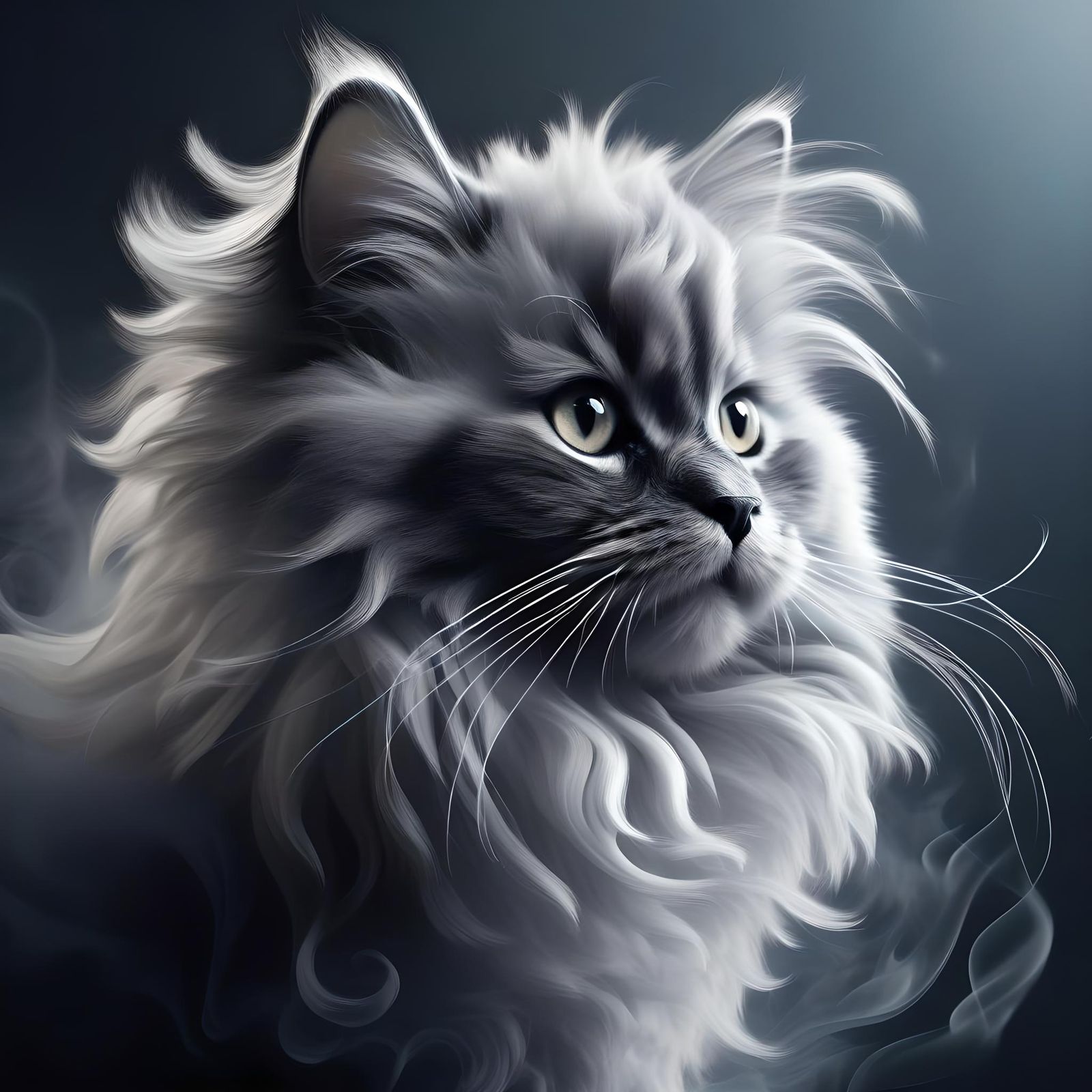 Smoke Kitten with Volumetric Eyes