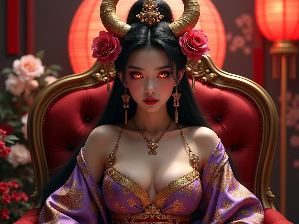 Demon Woman in Kimono: Oriental Fantasy Art