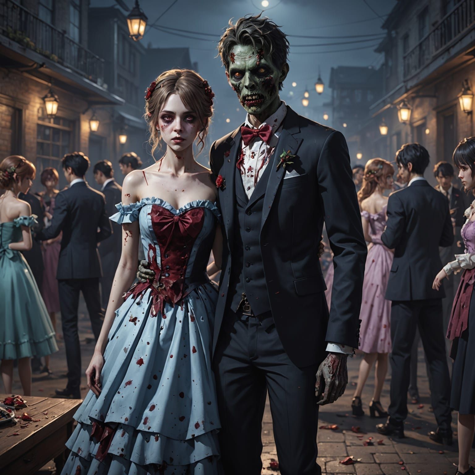 Zombie Prom Night in Detailed 3D Anime Style