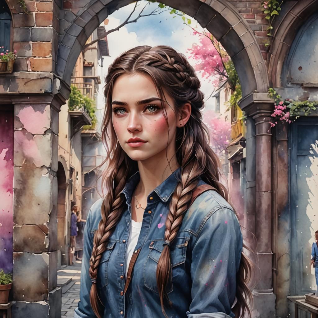 Watercolor Painting of a Woman with Pink Eyes