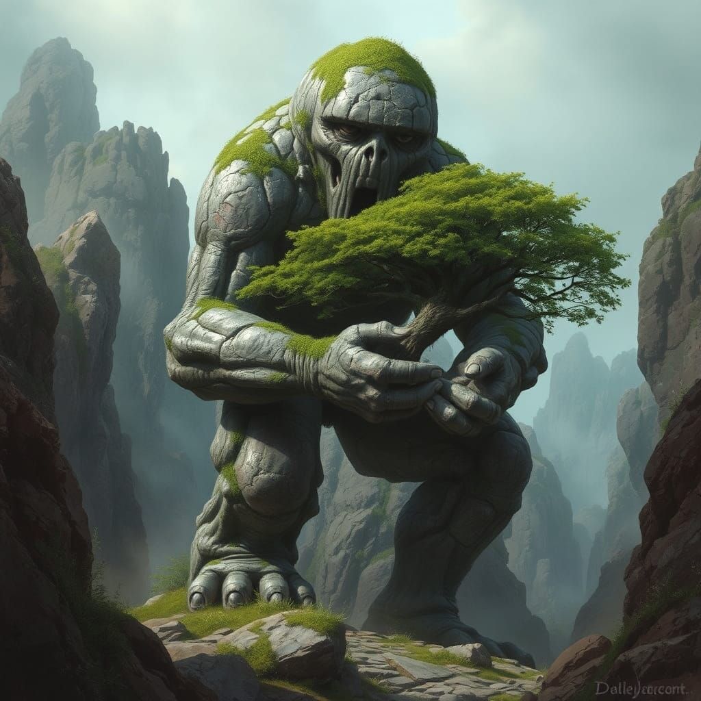 Moss Golem Nurturing a Tree