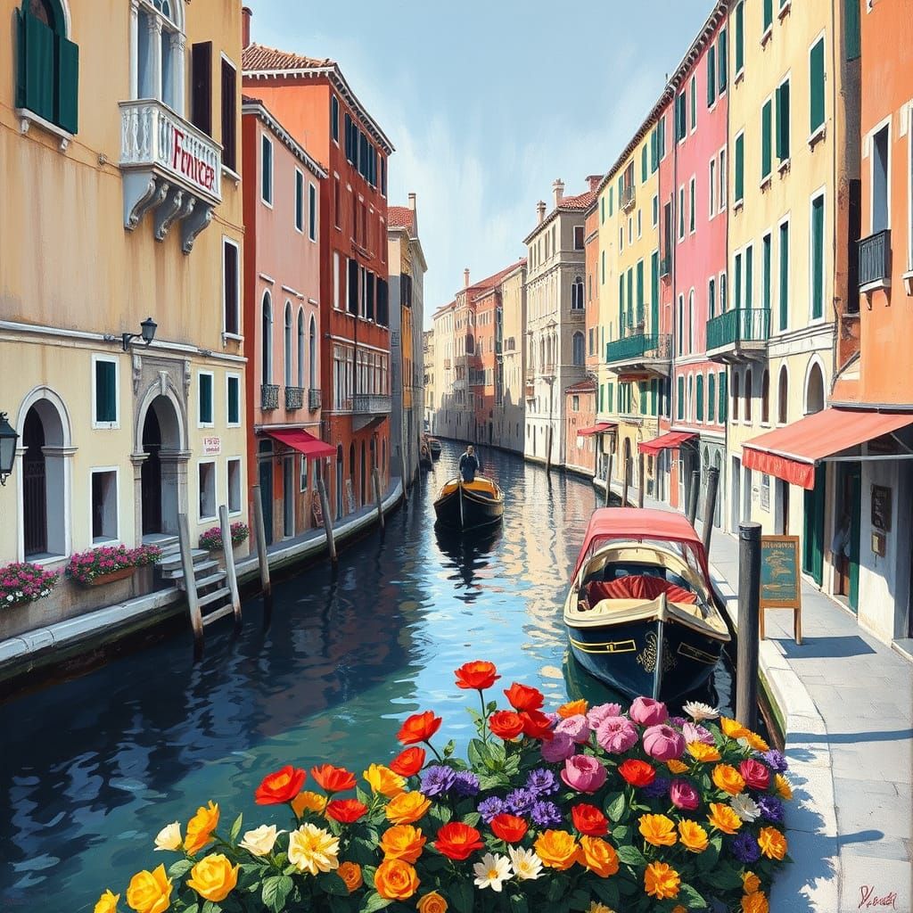 Romantic Venice Canals in Modern Realist Oil Painting