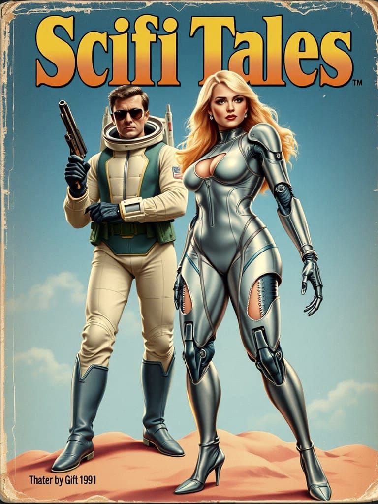 Sci-Fi Cover: Vintage Spaceman with Cyberpunk Cyborg