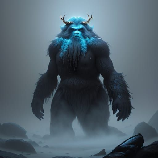 Dark Fantasy Yeti in Mysterious Cave