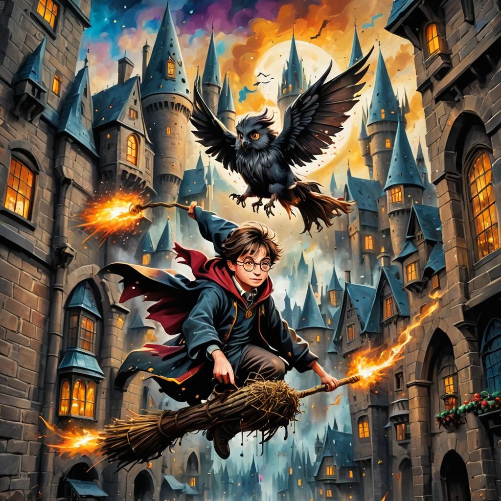 Harry Potter's Whimsical Christmas Flight: Graffiti Art