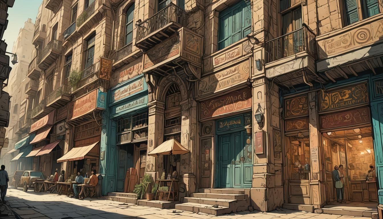 Surreal Cairo Street Scene in Vintage Digital Art Style