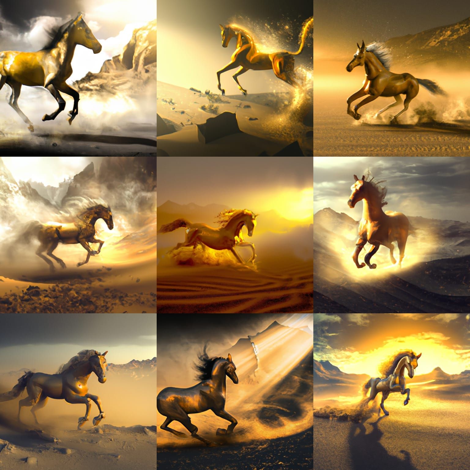 Golden Horse Runs on Black Mountains in Fantasycore Style