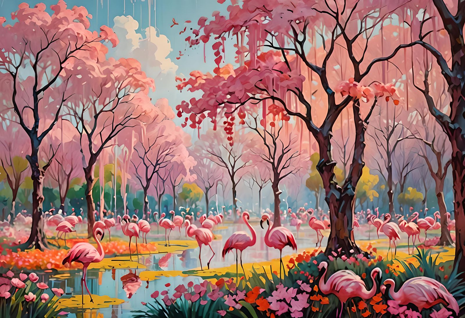 Pink Trees, Flamingos, and Flamenco in Pink Shades