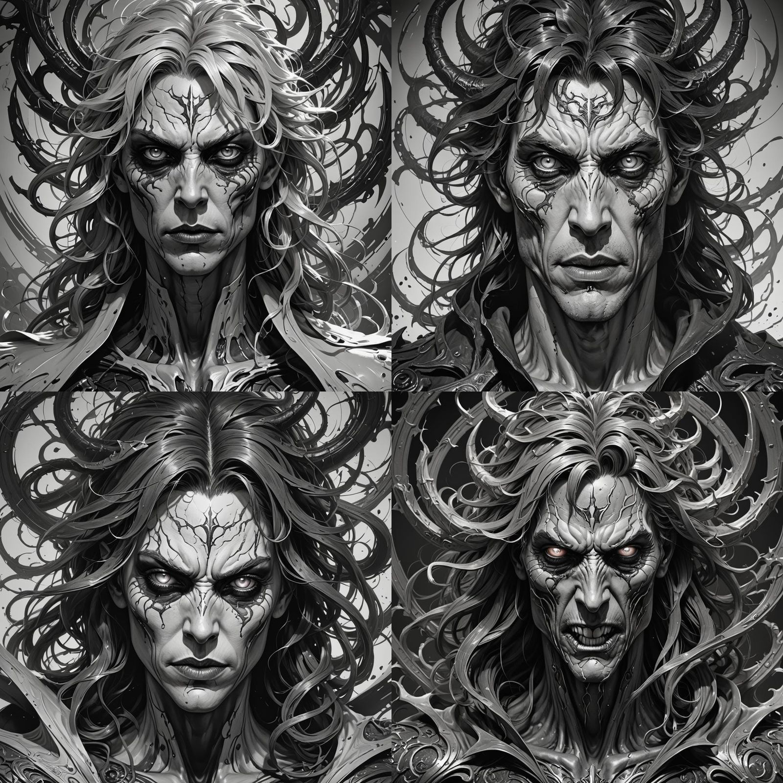 Demonic Eldritch Superhero Portrait in Black and White