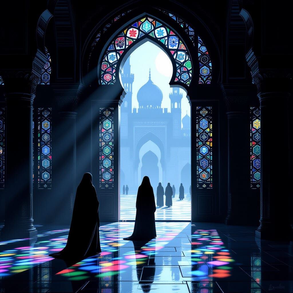 Solitary Figure Gazes Through Ancient Mosque Window
