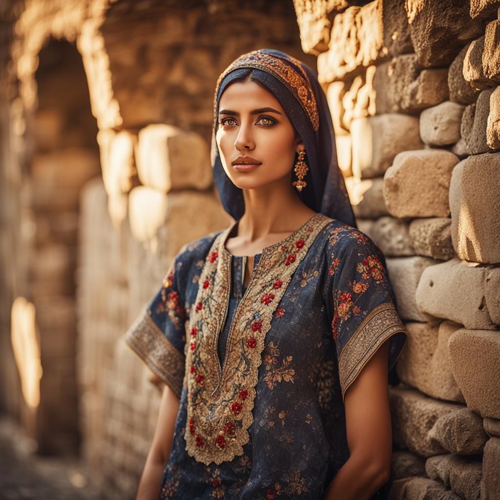 Young Woman in Traditional Mizraki Outfit Portrait