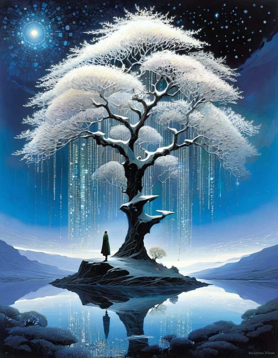 Ethereal White Tree in a Dreamlike Atmosphere