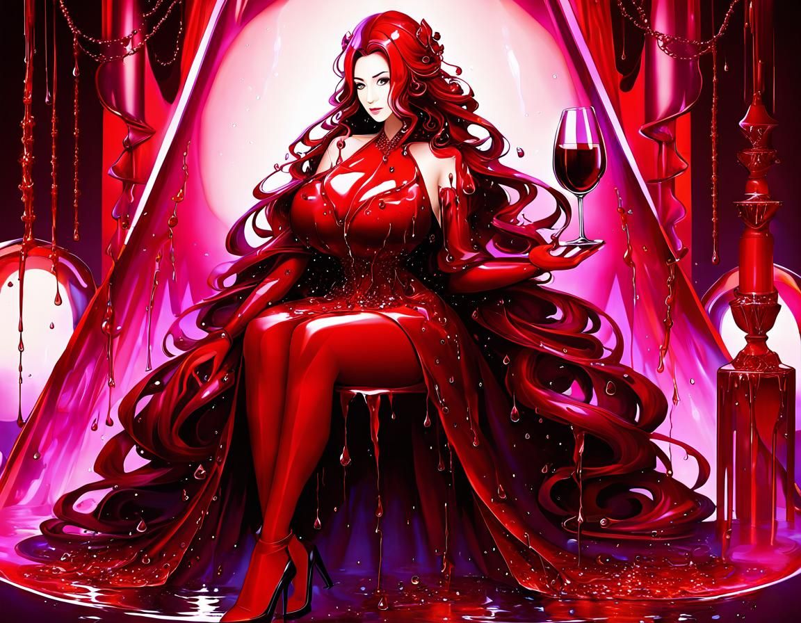 Wine Girl in Glass Held by Giant Woman