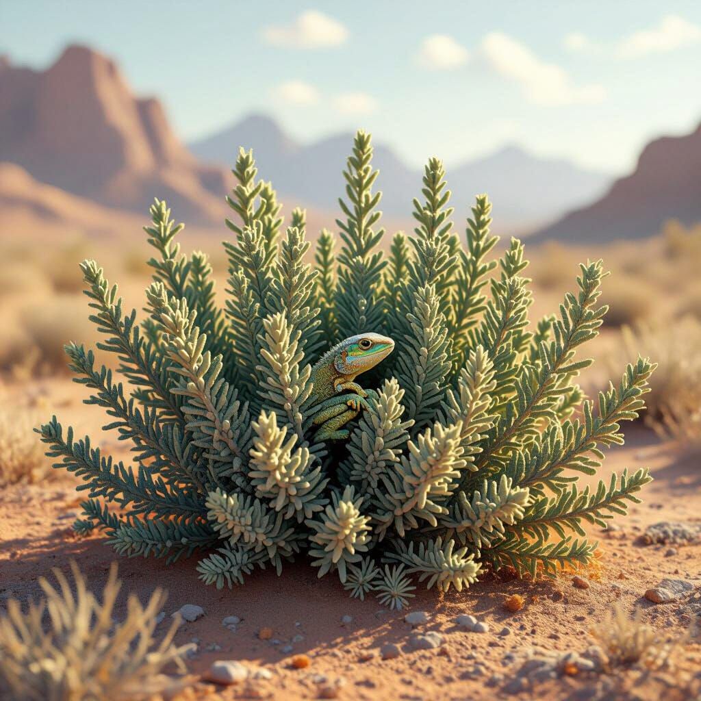 Desert Sage Plant With Hidden Camouflaged Lizard Matte Paint...