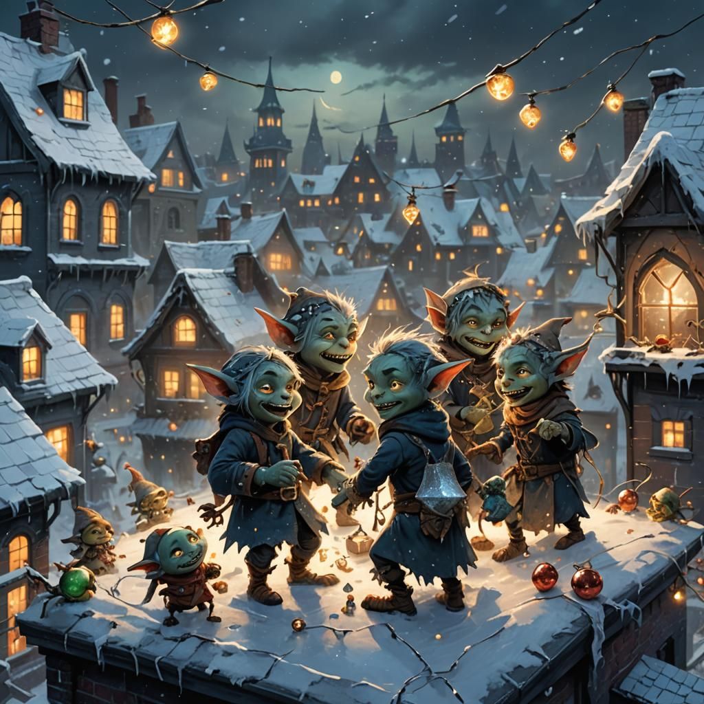 Goblins Celebrate Christmas in Whimsical Dark Fantasy Art