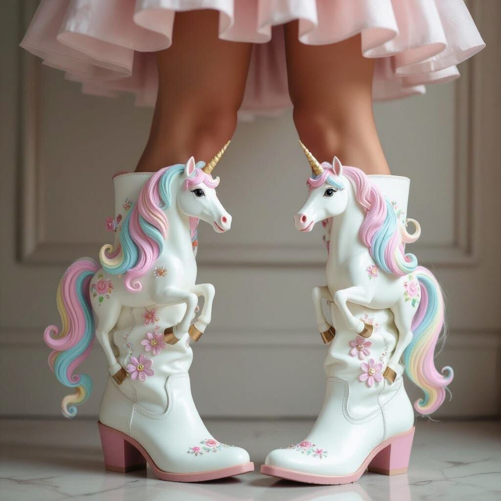 Woman With Whimsical Boots and Pastel Horses
