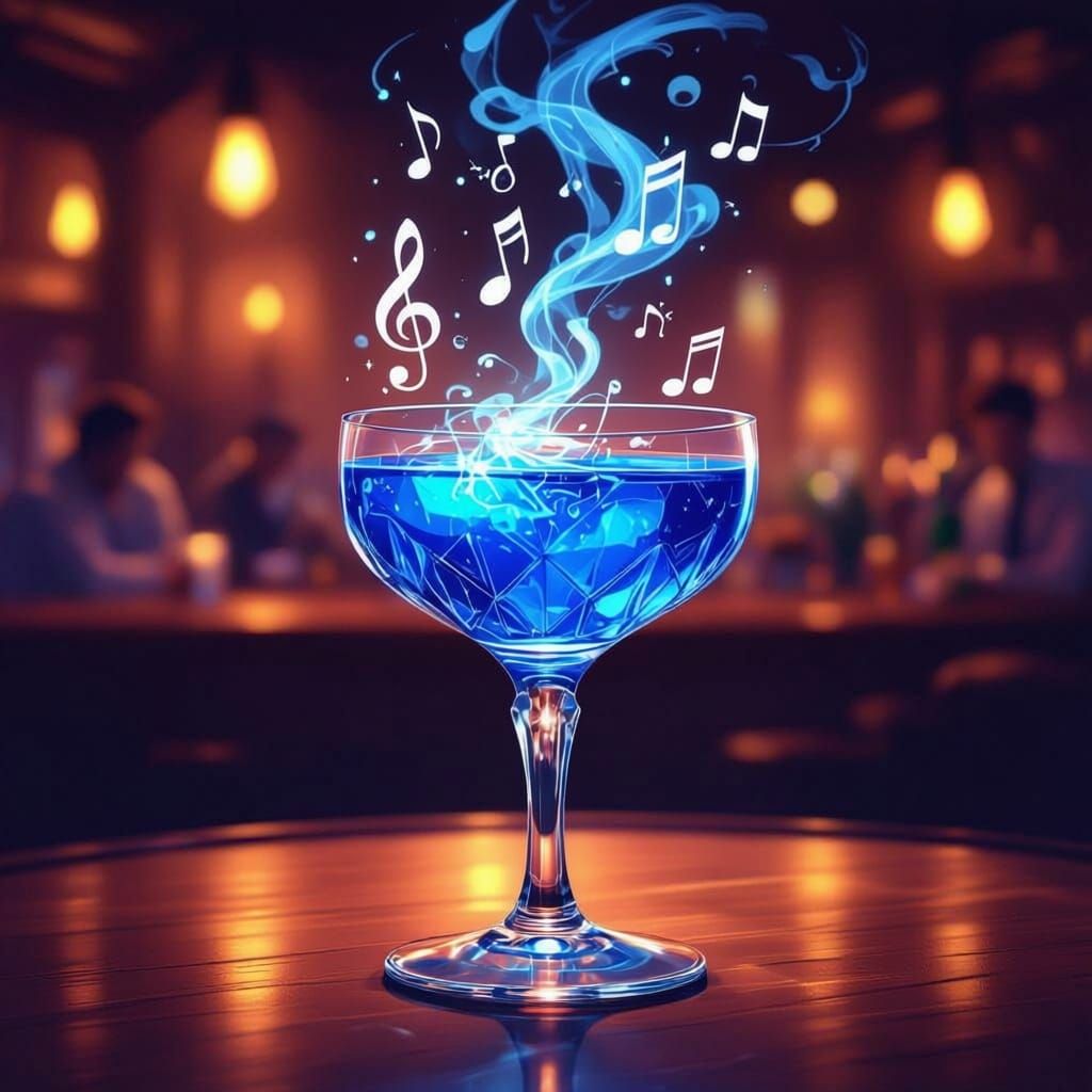 Cocktail Glass Emitting Musical Notes