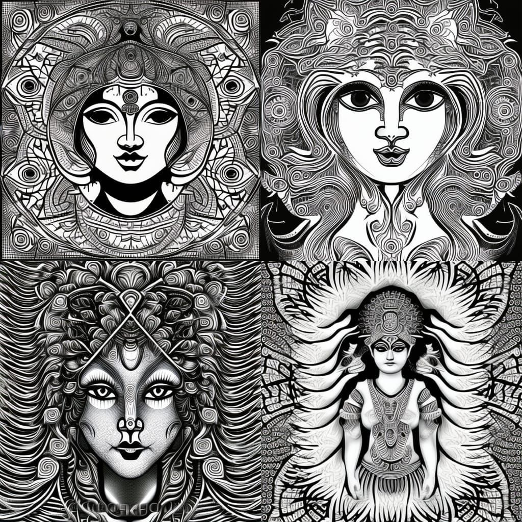 Fierce Baby Durga with Abstract Fractal Design