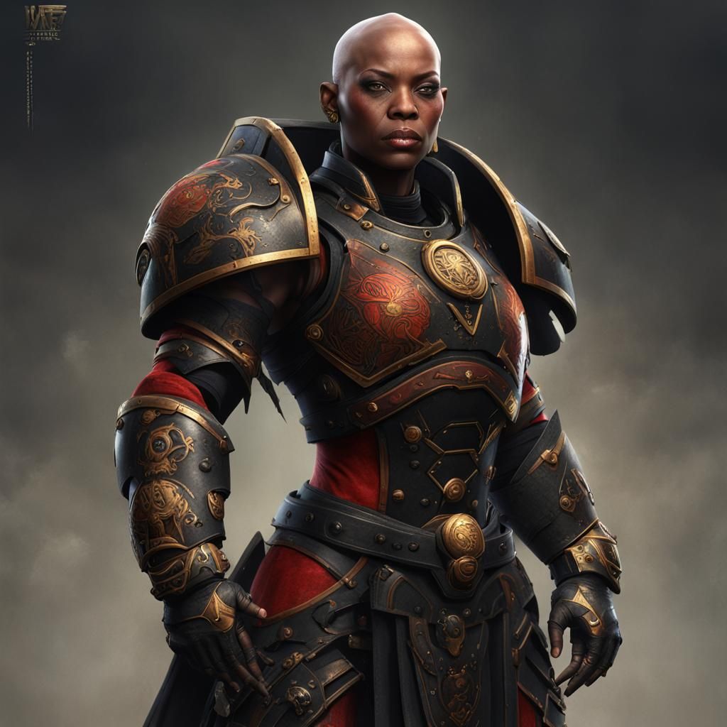 Strong Black Woman in Warhammer Armor: Detailed Matte Painti...