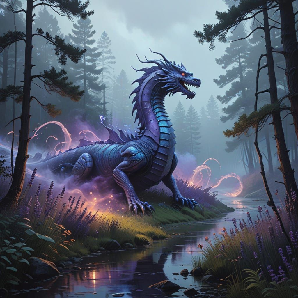 Majestic Lavender Naga in Whimsical Watercolor