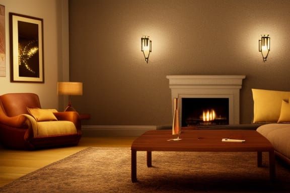 Cozy Fireplace Scene with Wine: Matte Painting