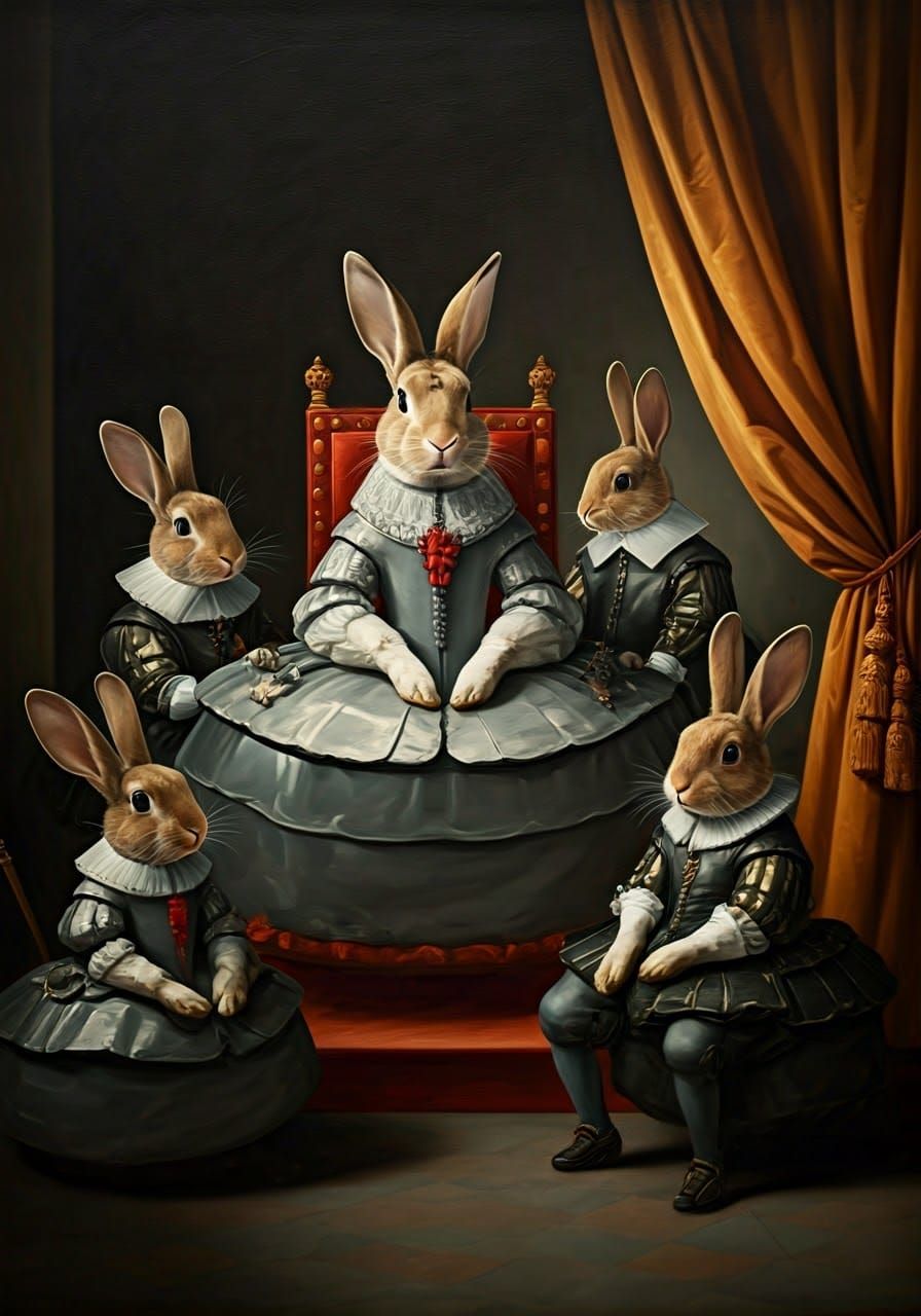 Velazquez-Style Royal Rabbits in Elegant Oil Portrait