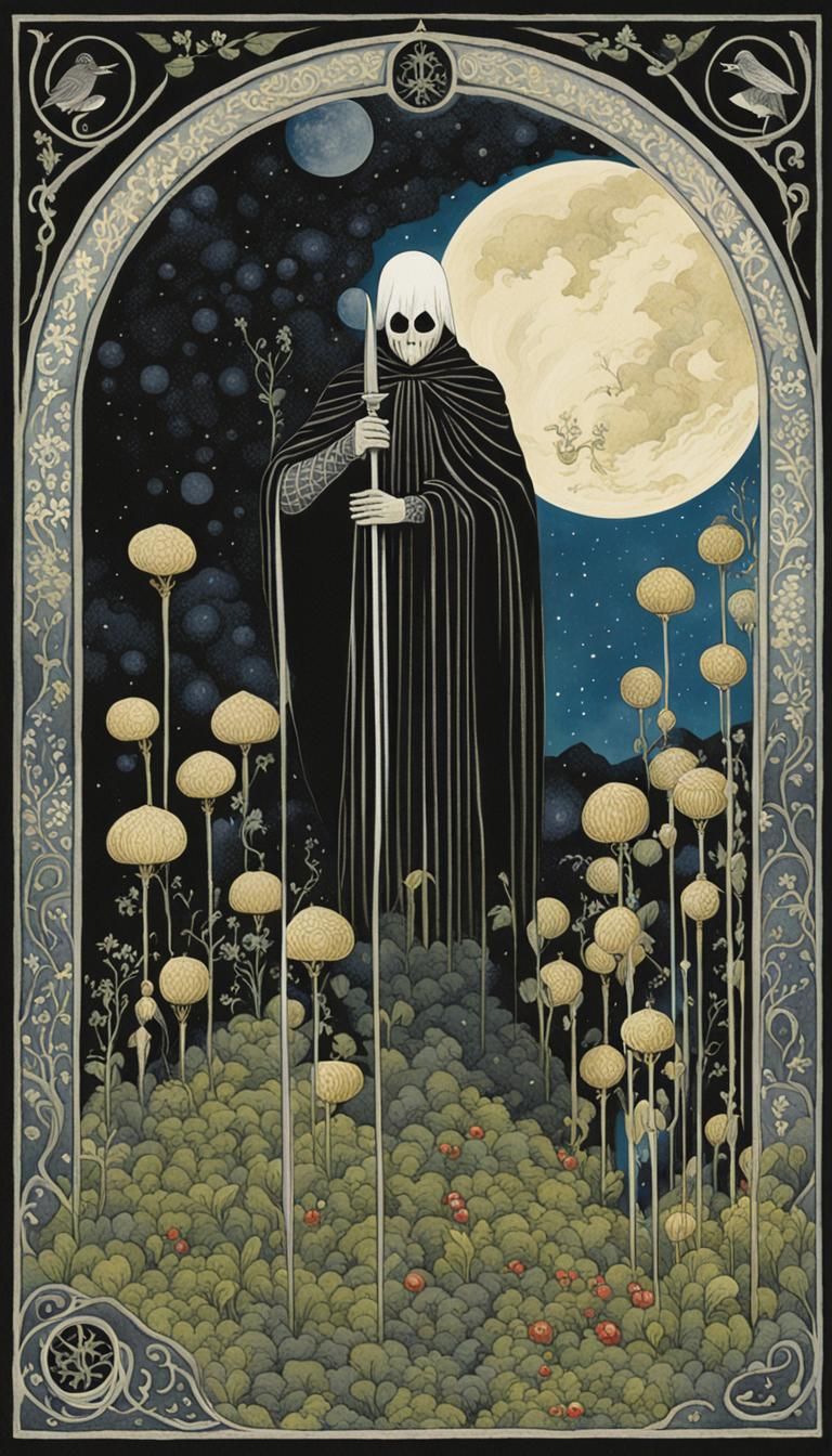 Seven of Pentacles: Folk Horror Tarot Card
