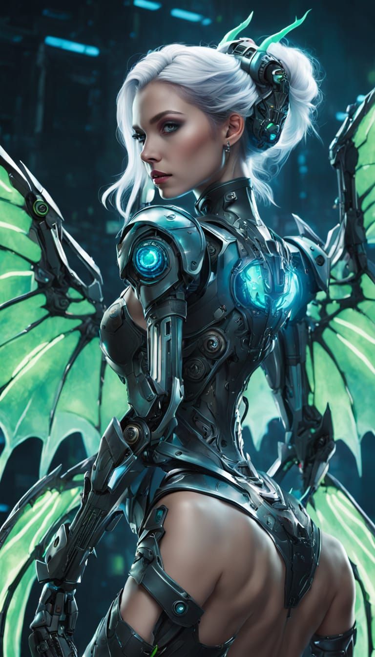 Glowing Sci-Fi Dragon Girl in Neon Accents