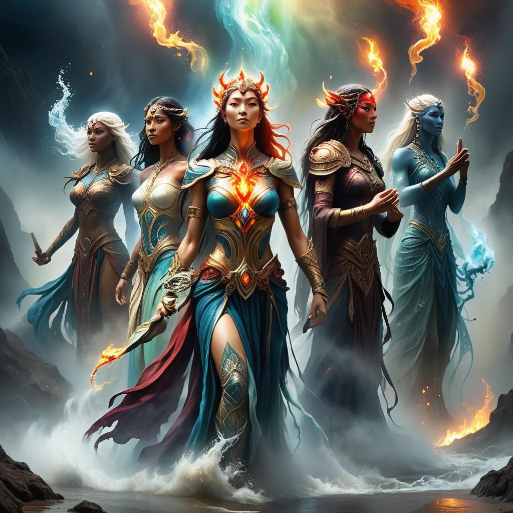 Elemental Beings in a Hyper-Realistic Fantasy Illustration