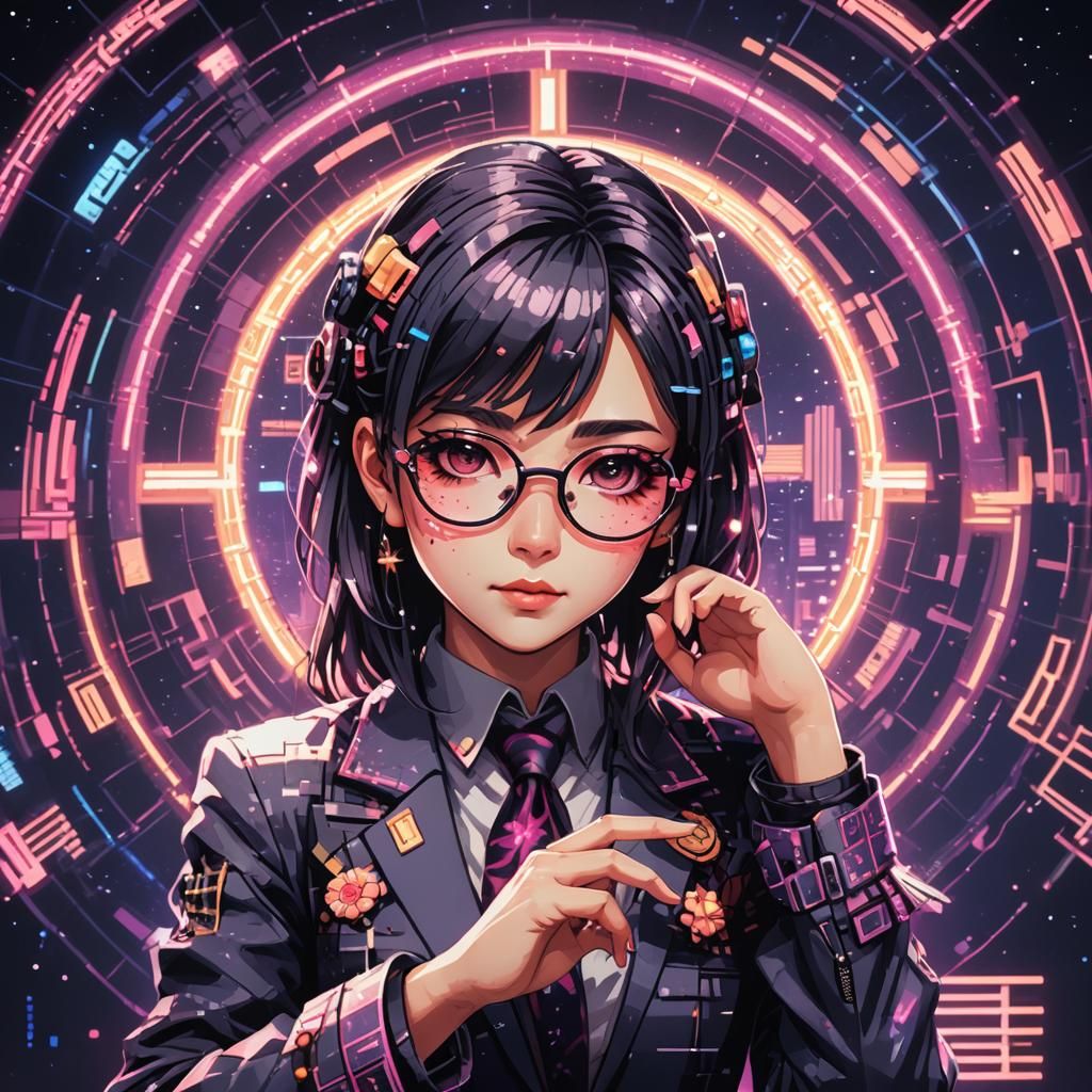 Cyberpunk Pixel Art Portrait of Decora Girl