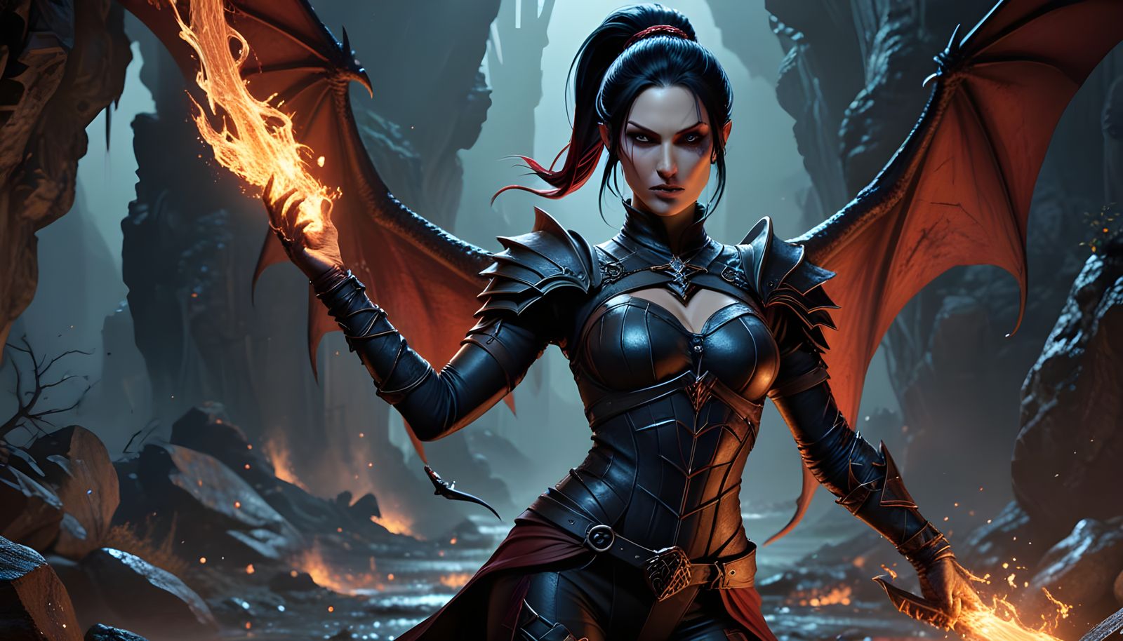 Surreal Dark Fantasy World with Confident Female Warrior in ...