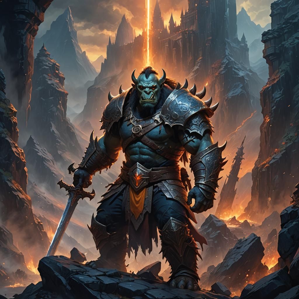 Orc Warrior in Misty Fortress: Fantasy Concept Art