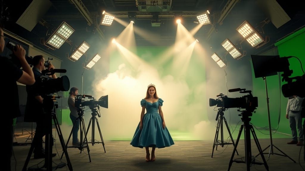 Modern Film Studio with Actress in Alice Costume