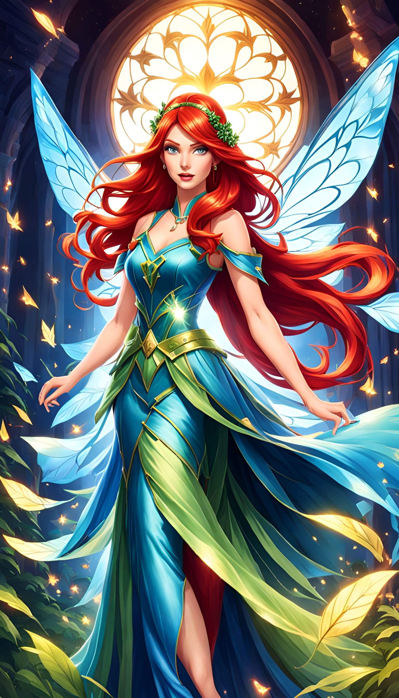 Fairy Queen with Red Hair in Cartoon Style
