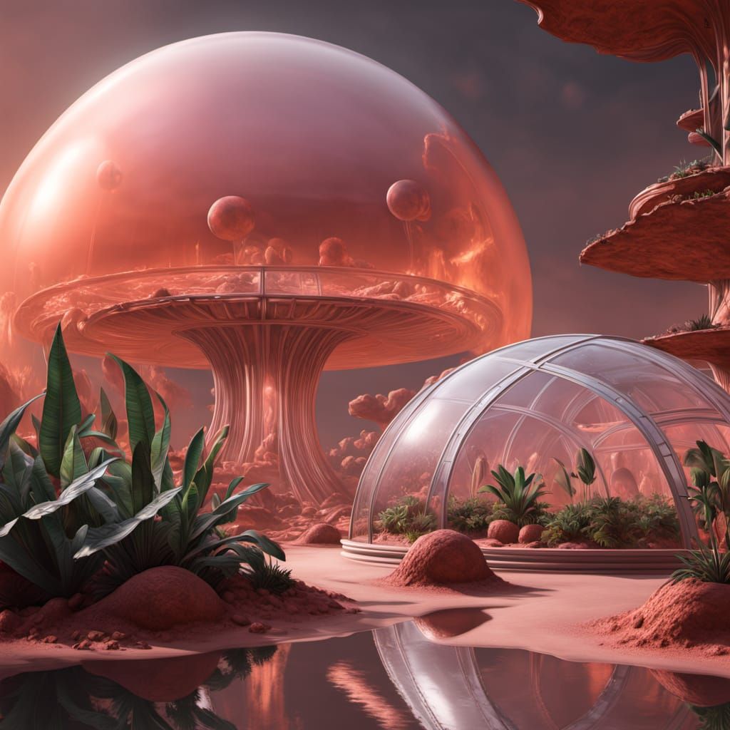 Glowing Martian Greenhouse with Bioluminescent Plants